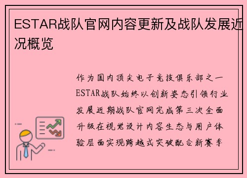 ESTAR战队官网内容更新及战队发展近况概览